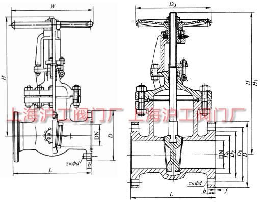 Z41H��Z41Y��Z41W �� PN16~PN200 ���Шʽ�l�y���μ��Y(ji��)��(g��u)�ߴ�ʾ��D